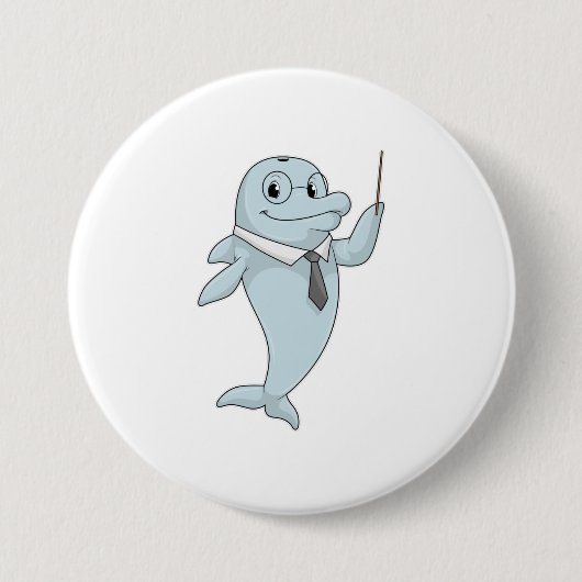Dolphin als leraar met pointer ronde button 7,6 cm (Voorkant)