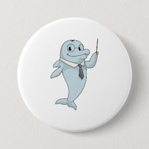 Dolphin als leraar met pointer ronde button 7,6 cm