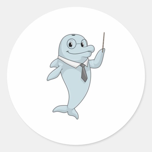 Dolphin als leraar met pointer ronde sticker (Voorkant)