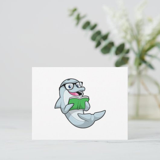Dolphin als Nerd met bril en boek Briefkaart (Staand voorkant)