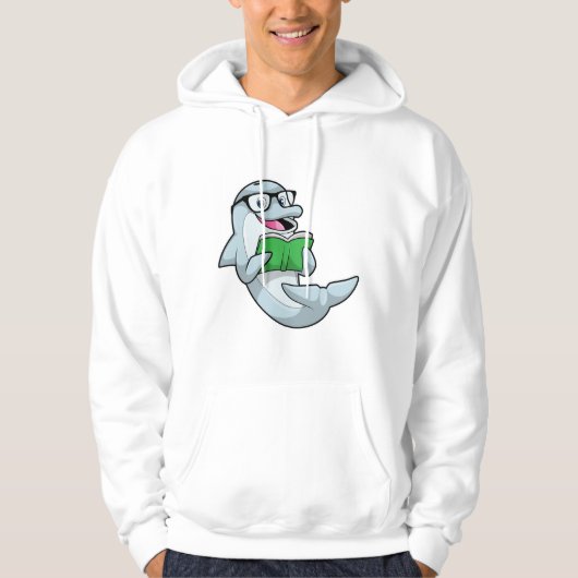 Dolphin als Nerd met bril en boek Hoodie (Voorkant)