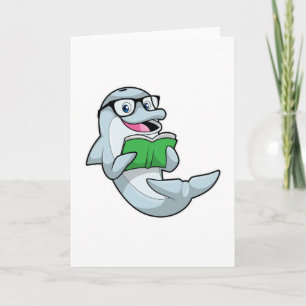 Dolphin als Nerd met bril en boek Kaart