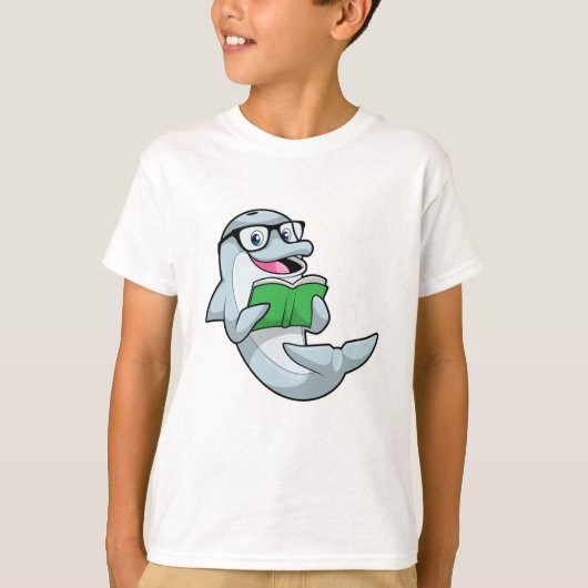 Dolphin als Nerd met bril en boek T-shirt (Voorkant)