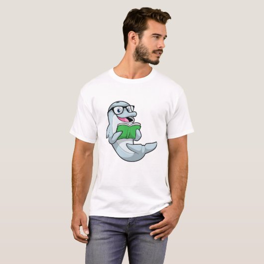Dolphin als Nerd met bril en boek T-shirt (Voorkant volledig)