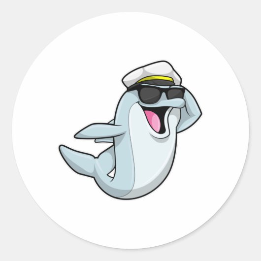 Dolphin als politieman met pet van politie ronde sticker (Voorkant)