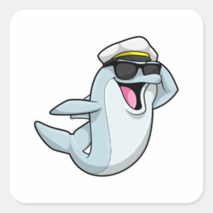 Dolphin als politieman met pet van politie vierkante sticker