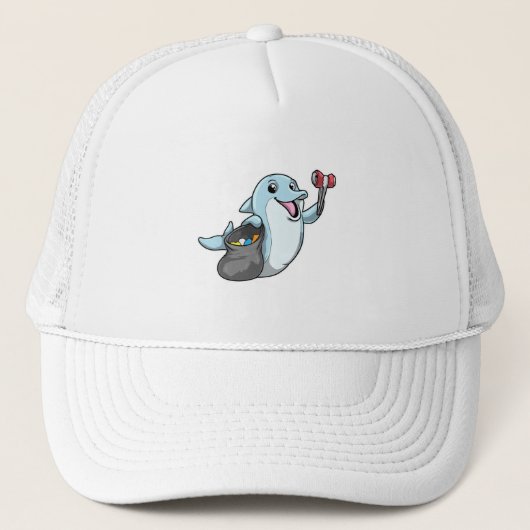 Dolphin als schoonmaakmiddel met vuilniszak trucker pet (Voorkant)