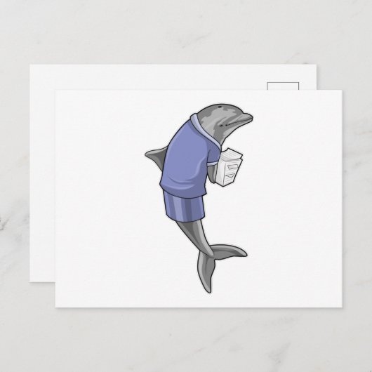 Dolphin als secretaris met Stack of paper Briefkaart (Voorkant / Achterkant)