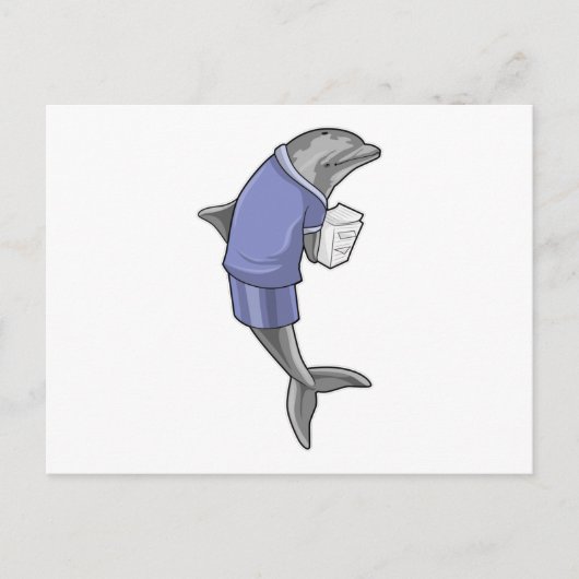 Dolphin als secretaris met Stack of paper Briefkaart (Voorkant)