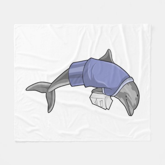Dolphin als secretaris met Stack of paper Fleece Deken (Voorkant (Horizontaal))