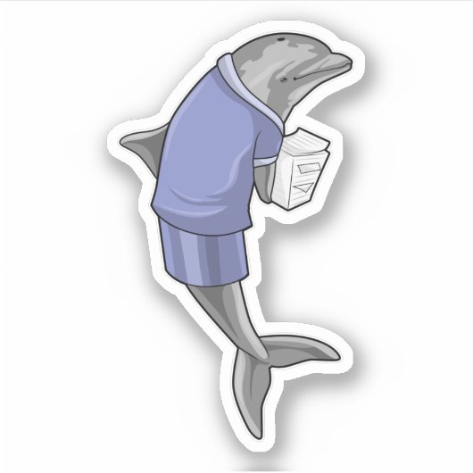 Dolphin als secretaris met Stack of paper Sticker (Voorkant)