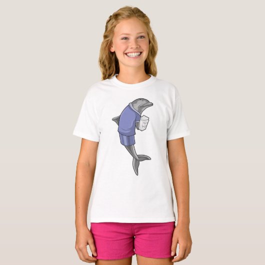 Dolphin als secretaris met Stack of paper T-shirt (Voorkant volledig)