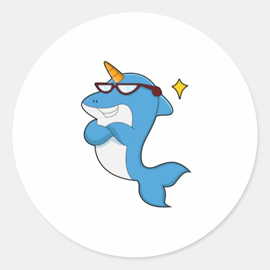 Dolphin als Unicorn met Glasses.PNG Ronde Sticker (Voorkant)