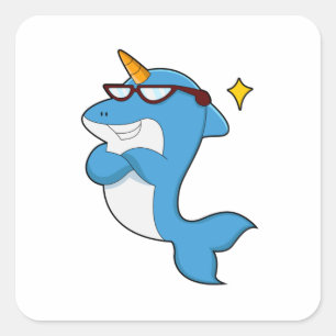 Dolphin als Unicorn met Glasses.PNG Vierkante Sticker