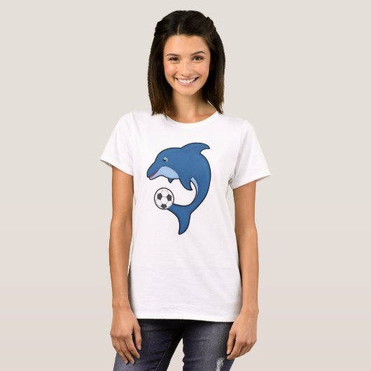 Dolphin als voetbalspeler met Voetbal T-shirt (Voorkant volledig)