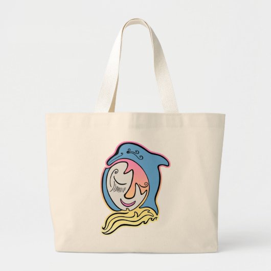 Dolphin and Fish Face Ocean Dreams Beach Bag Grote Tote Bag (Voorkant)