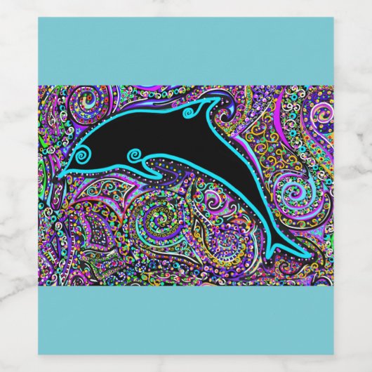 Dolphin Art Design Wijn Etiket (Enkel label)
