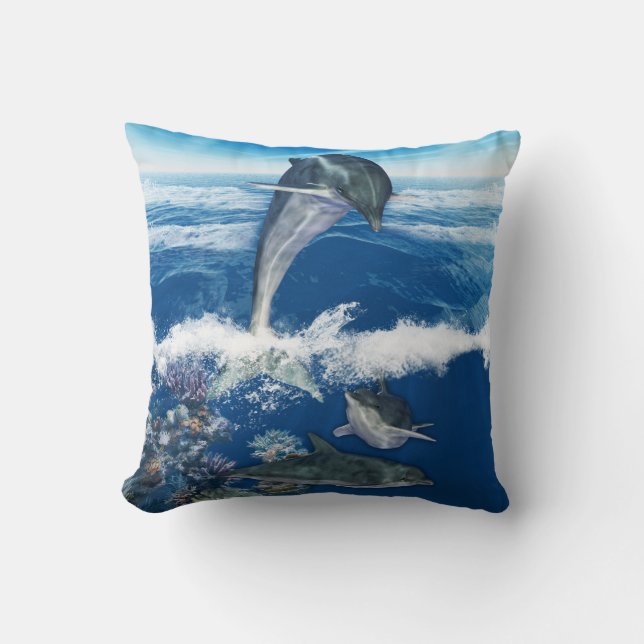 Dolphin Art Polyester Sierkussen 16 x 16 inch (Voorkant)