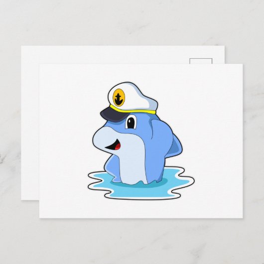 Dolphin as Captain with Hat Briefkaart (Voorkant / Achterkant)