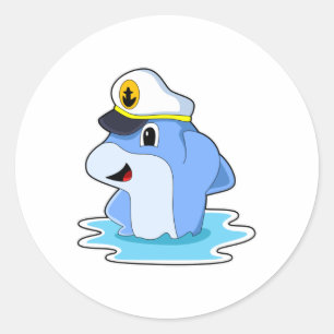 Dolphin as Captain with Hat Ronde Sticker