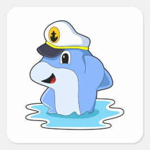 Dolphin as Captain with Hat Vierkante Sticker