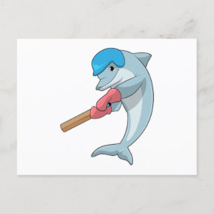 Dolphin at Cricket with Cricket bat Briefkaart