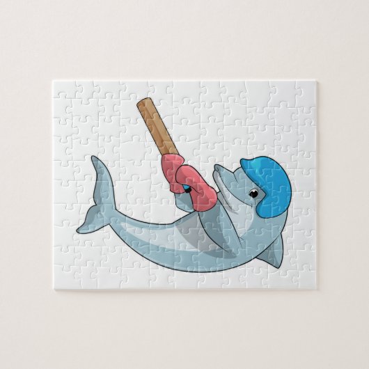 Dolphin at Cricket with Cricket bat Legpuzzel (Horizontaal)