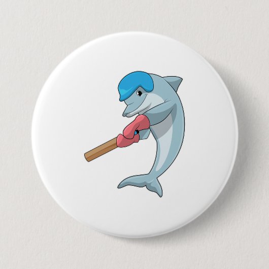 Dolphin at Cricket with Cricket bat Ronde Button 7,6 Cm (Voorkant)