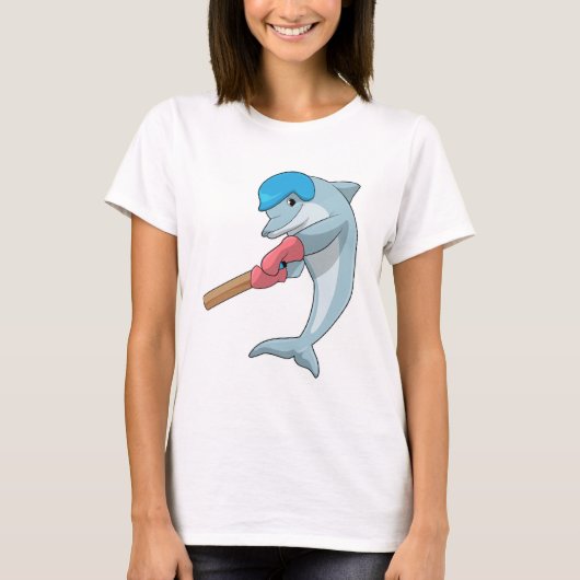 Dolphin at Cricket with Cricket bat T-shirt (Voorkant)