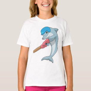 Dolphin at Cricket with Cricket bat T-shirt