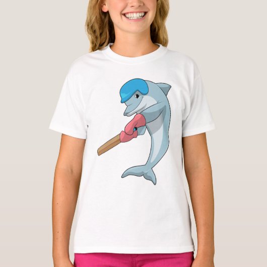 Dolphin at Cricket with Cricket bat T-shirt (Voorkant)