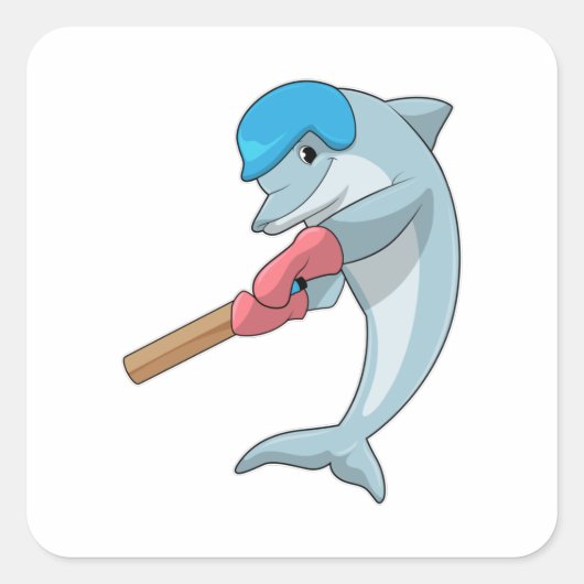 Dolphin at Cricket with Cricket bat Vierkante Sticker (Voorkant)