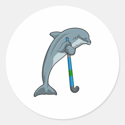 Dolphin at Hockey with Hockey stick Ronde Sticker (Voorkant)