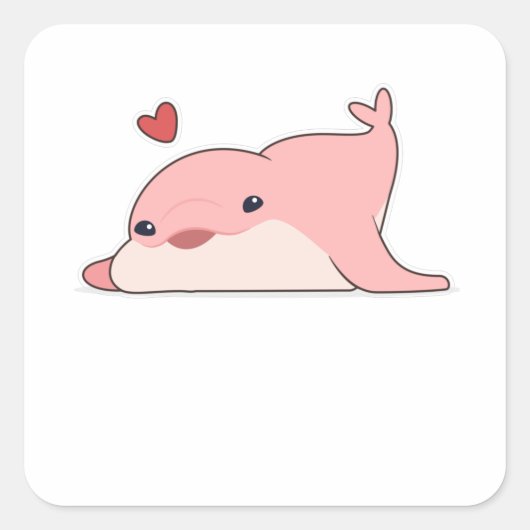 Dolphin at Love with Heart Vierkante Sticker (Voorkant)