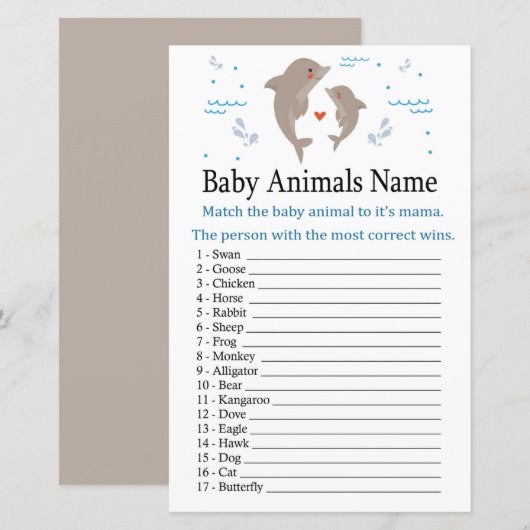 Dolphin Baby Animals Name Game (Voorkant / Achterkant)