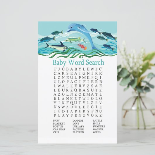 Dolphin Baby shower Word Search Game (Staand voorkant)