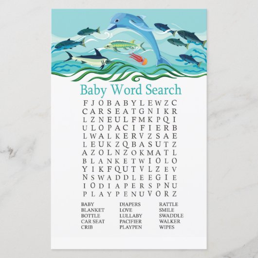 Dolphin Baby shower Word Search Game (Voorkant)