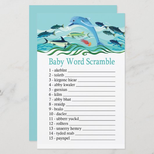 Dolphin Baby word scramble game (Voorkant / Achterkant)