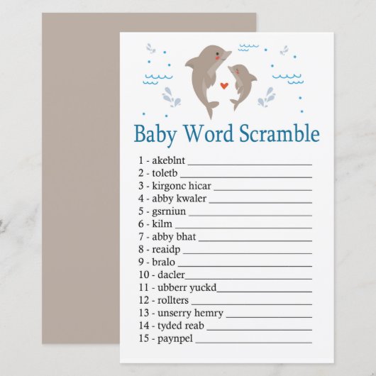 Dolphin Baby word scramble game (Voorkant / Achterkant)