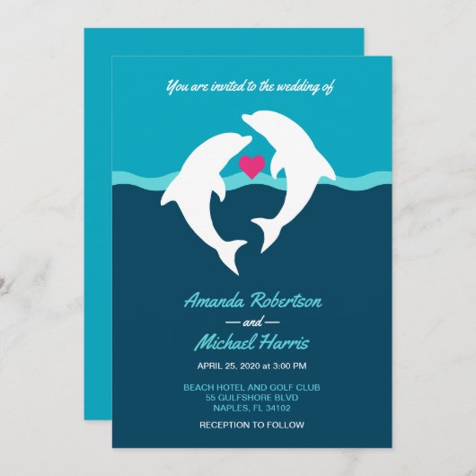 Dolphin Beach Wedding Kaart (Voorkant / Achterkant)