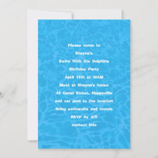 Dolphin Birthday Backyard Pool Party Invitation (Achterkant)
