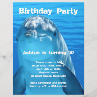 Dolphin Birthday Backyard Pool Party Invitation Flyer
