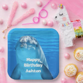 Dolphin Birthday Backyard Pool Party Papieren Bordje (Feest)