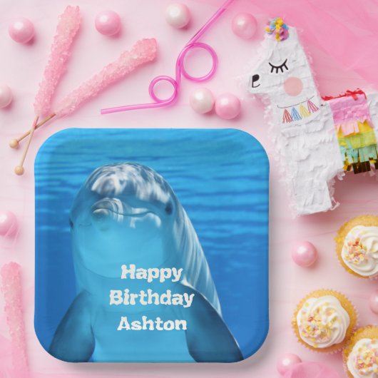 Dolphin Birthday Backyard Pool Party Papieren Bordje (Feest)