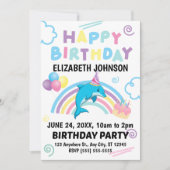 Dolphin Birthday Invitation in White Kaart (Voorkant)