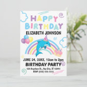 Dolphin Birthday Invitation in White Kaart (Staand voorkant)