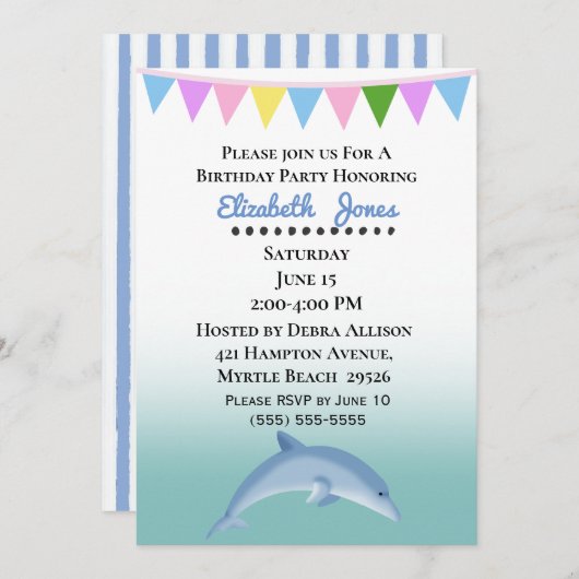 Dolphin Birthday Invitation Kaart (Voorkant / Achterkant)
