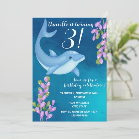 Dolphin Birthday Invitation Kaart (Staand voorkant)