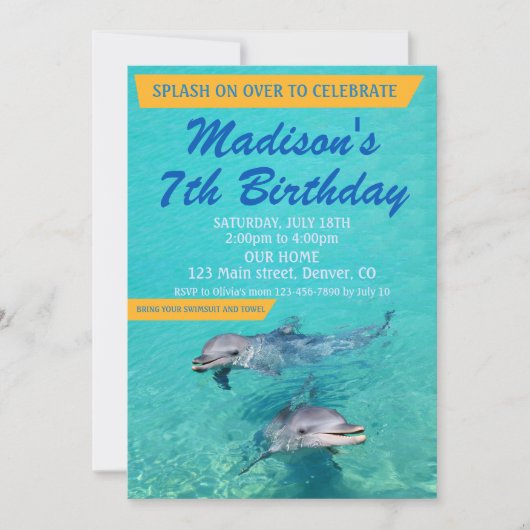 Dolphin birthday invitation Pool party invite Kaart (Voorkant)