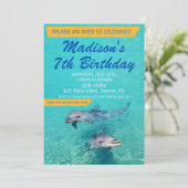 Dolphin birthday invitation Pool party invite Kaart (Staand voorkant)